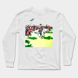 Horses in Battle Western Cowboy Retro Comic Long Sleeve T-Shirt